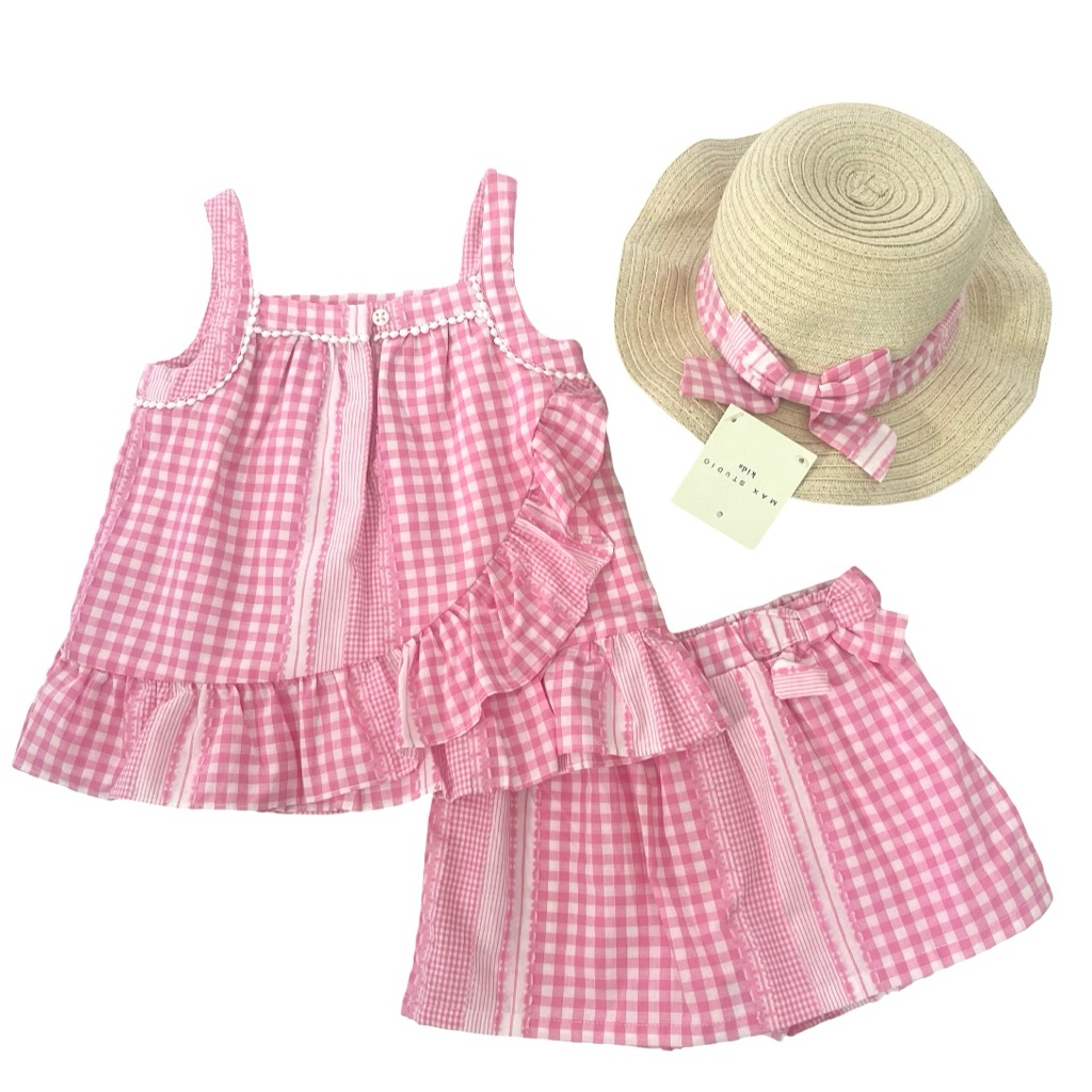 Max Studio 3-Piece Girls 4t Skort/Top/Hat Set Pink/White Nwt